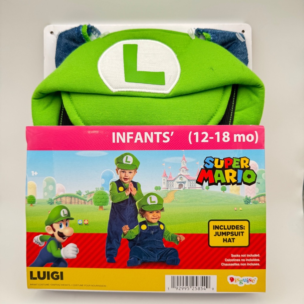 Luigi Halloween Costume Infant 12 18 Months Green Super Mario Jumpsuit Hat Baby